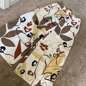 Abstract print linen cropped pants low rise